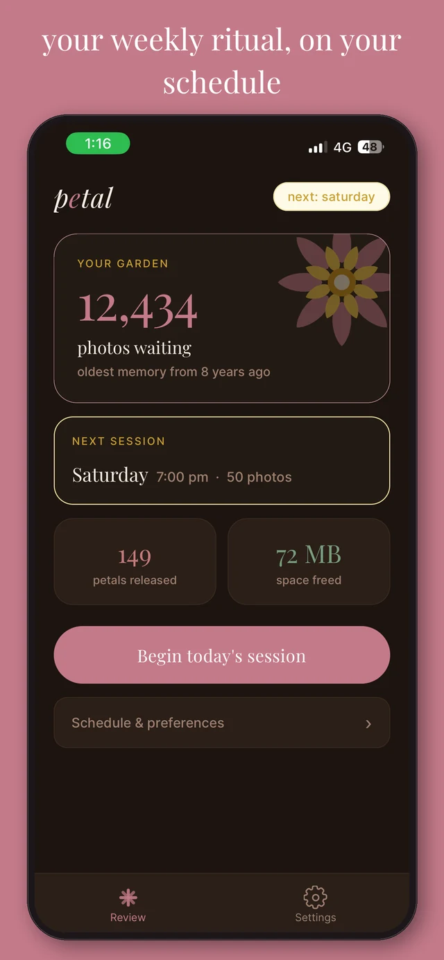 Petal weekly ritual, on your schedule