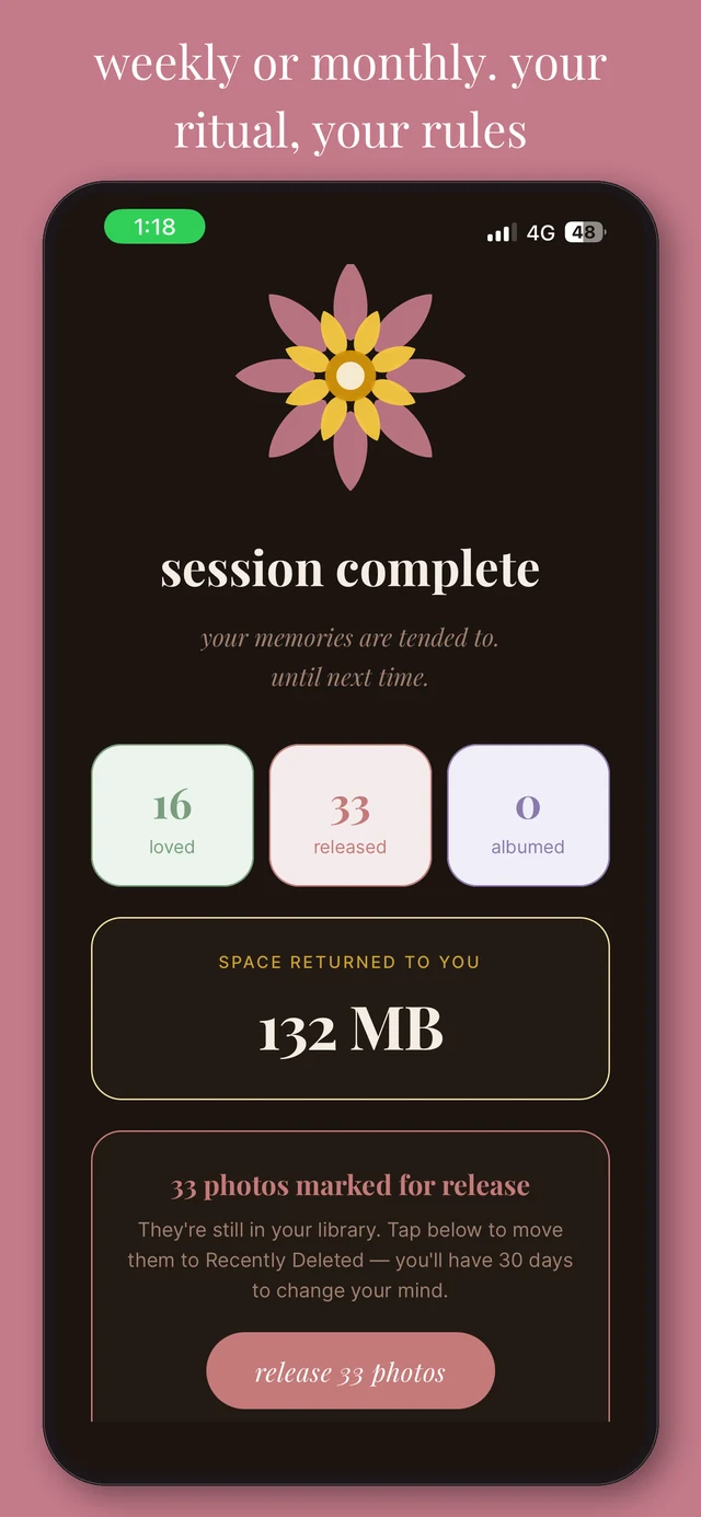 Petal session complete screen