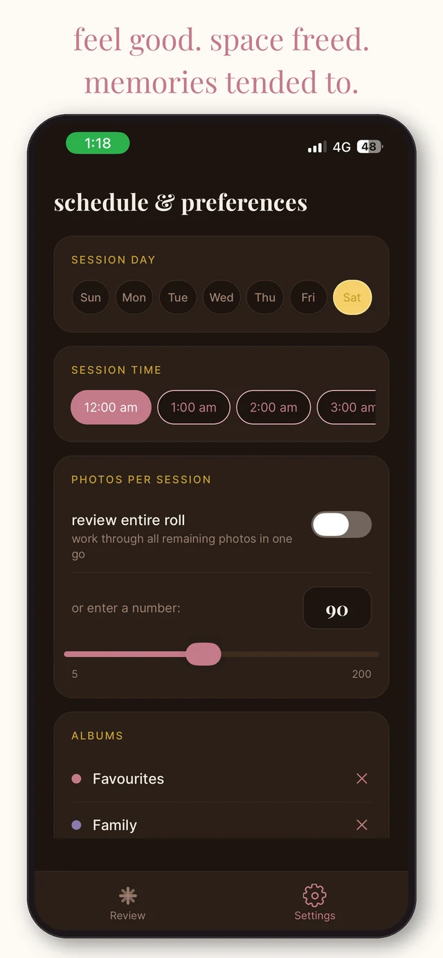 Petal schedule and preferences screen