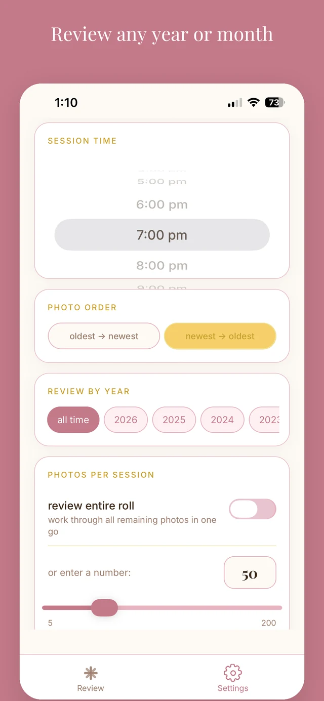 Petal review by year and month setting