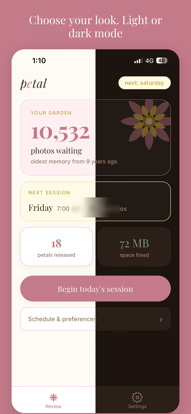 Petal light and dark theme toggle